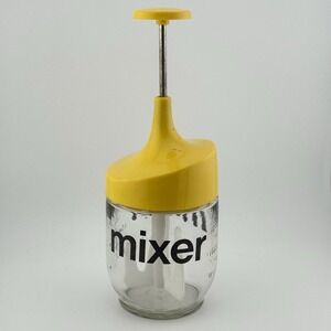 Vtg MCM Gemco USA Push-Down Hand Mixer Glass Yellow Salad Dressing Sauces Creams